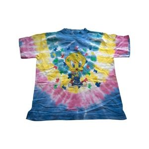 Vintage 90s 1995 Kids L Looney Tunes Cartoon Tweety Bird Shirt Tye Dye
